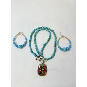 Carolyn Pollack Relios Sterling 925 Turquoise Pendant Beaded Necklace - Read